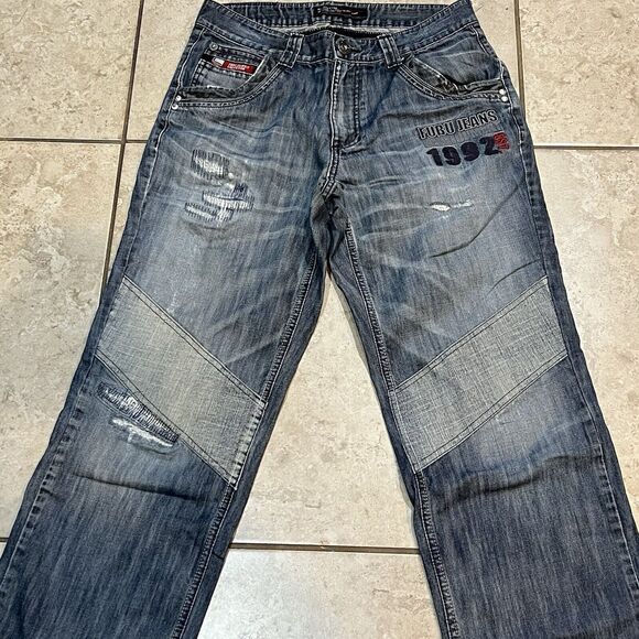 FUBU  Standard Utility Project Jeans Mens 32X32 Blue Denim Dark Wash BaggyPants - Picture 1 of 9